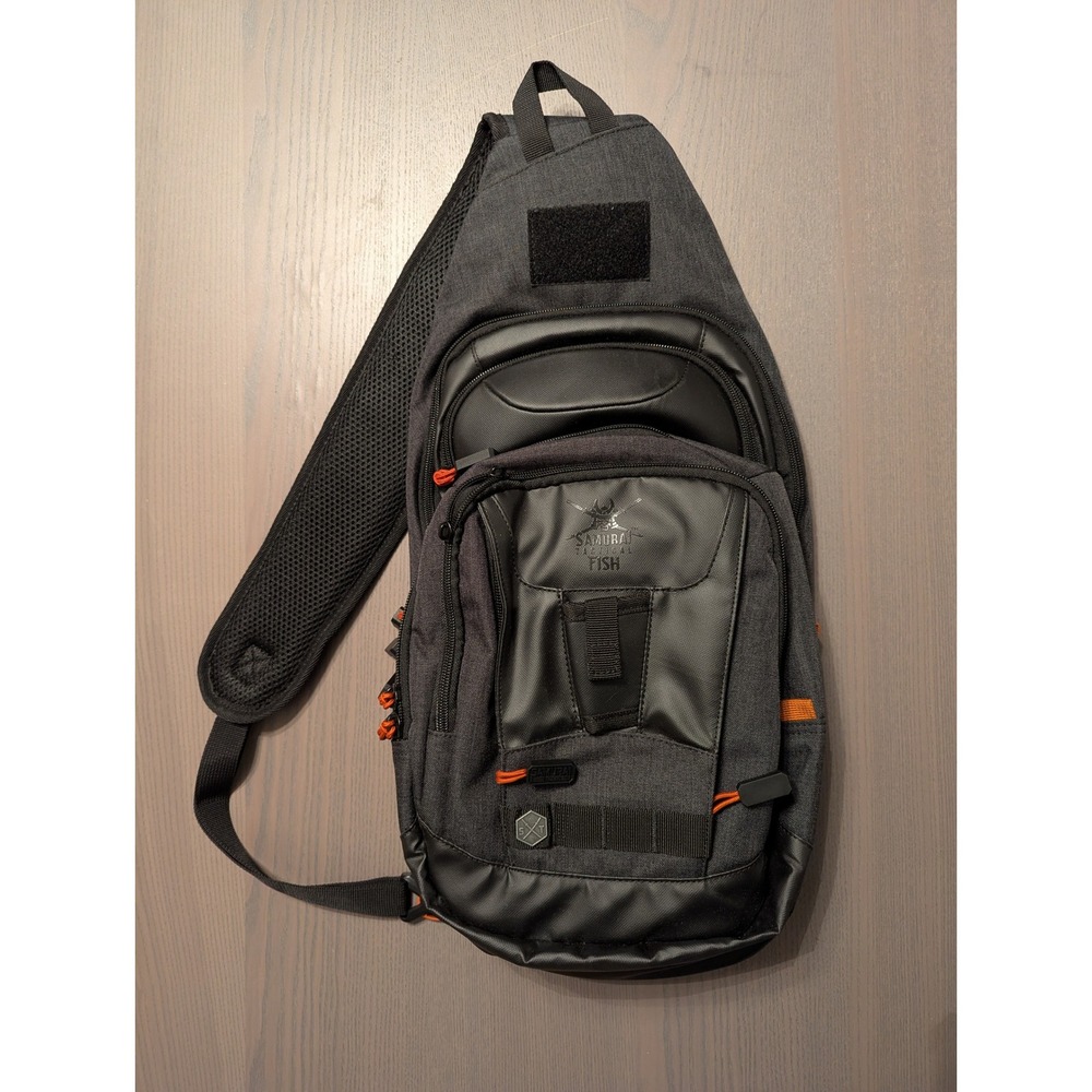 NEW Samurai Tactical Fish Sling Bag Charcoal Grey Orange Tackle Shoulder Pack
